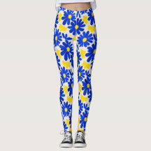Collants à motif de marguerite rétro bleu et jaune
