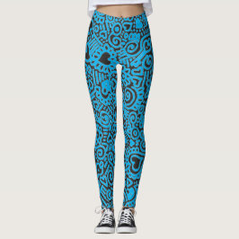 Collants à motif gribouillé bleu