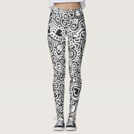 Collants à motif gribouillé noir et blanc