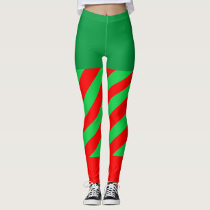 Collants à rayures diagonales vert-rouge de lutin