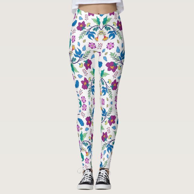 Collants blancs avec des motifs floraux vibrants (Devant)