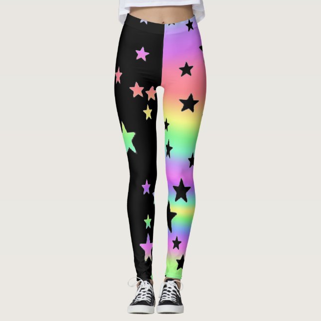 Collants étoile arc-en-ciel pastel et noir (Devant)