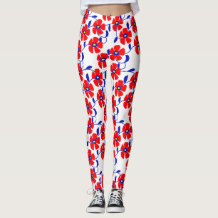Collants Fleurs Rouges Vignes Bleues