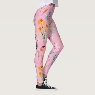 collants floraux au pastel à motif pivoine