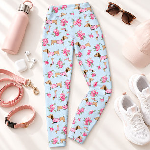 Collants floraux pour teckel rose et bleu