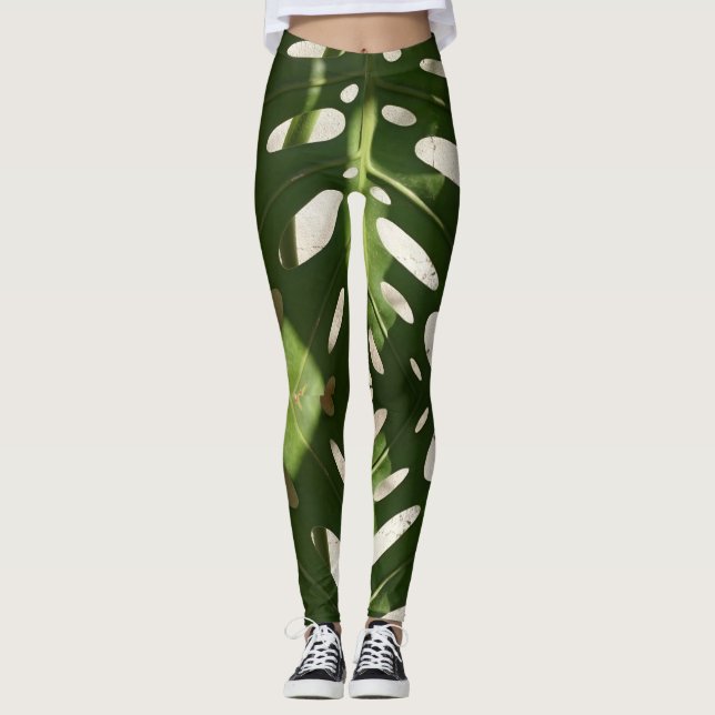 Collants imprimés à feuilles vertes funky (Devant)