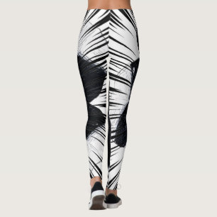 Collants Imprimés de Feuille de Palmier Noir et Bl