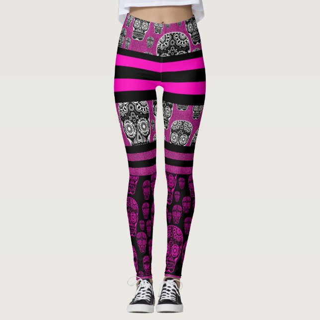 Collants rayés crâne en sucre rose (Devant)