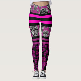Collants rayés crâne sucre rose