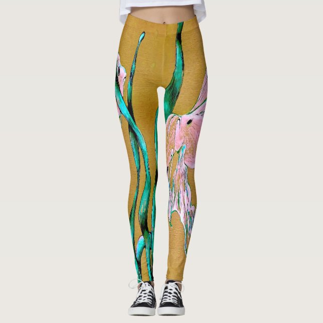 Collants roses à l'aquarelle de poisson à queue tr (Devant)