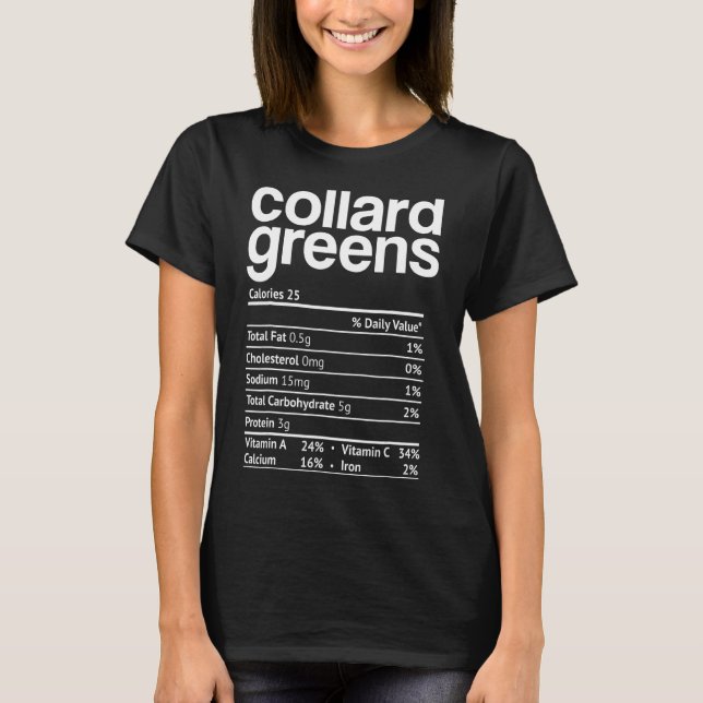 Collard Grüntöne Nutrition Facts Funny Erntedank T-Shirt (Vorderseite)