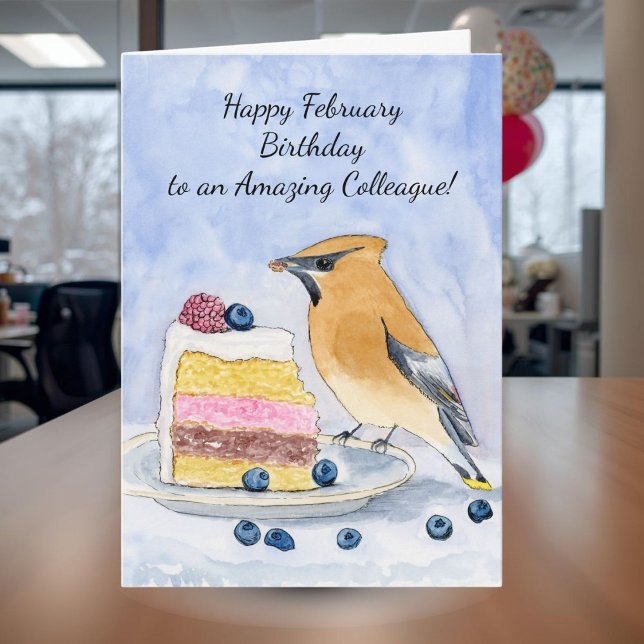 Colleague Happy February Birthday Bird Cake Karte (Von Creator hochgeladen)