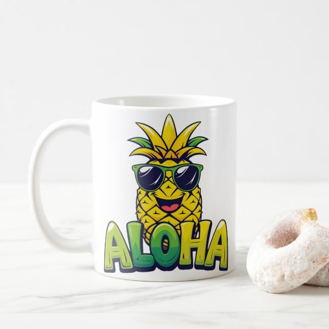 Collection d'ananas Aloha Mug de café Turquoise (Avec donut)