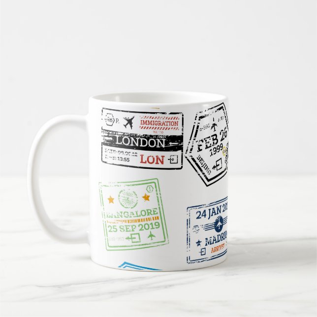 Collection of Passport Stamps Isolated on White. V Kaffeetasse (Links)