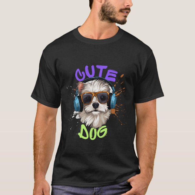 Collection T-shirt Chien mignon noir et blanc (Devant)