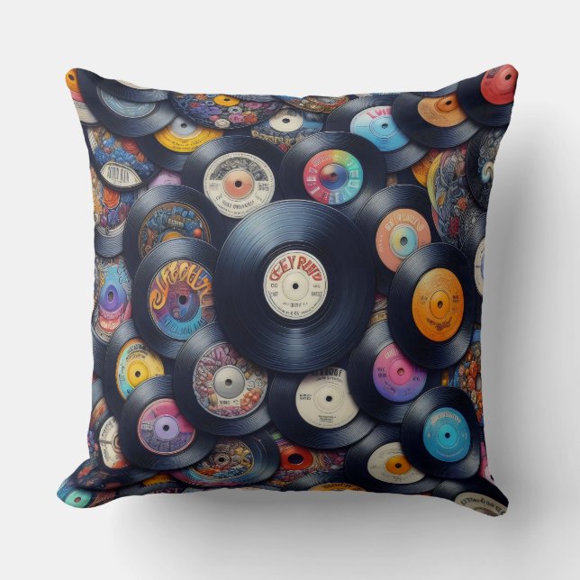 Collection Vinyl Record Pattern 80s Retro Spectrum Kissen (Vorderseite)
