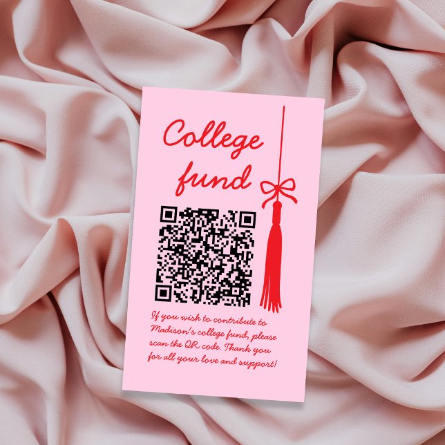 College Fund Pink & Red Gift Qr Code Graduation Begleitkarte (College Fund Pink & Red Gift Qr Code Graduation Enclosure Card)