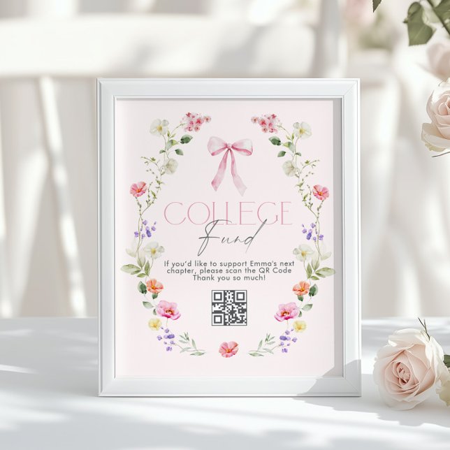 College Fund Qr Code Graduation Pink Bow Poster (Von Creator hochgeladen)