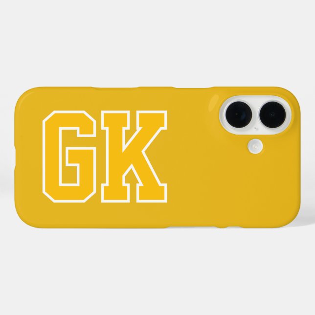 College Gelb Varsity-Monogrammanfänge iPhone 16 Hülle (Rückseite (Horizontal))