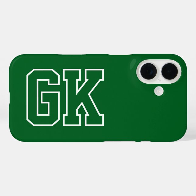 College Green White Varsity-Monogramm Anfangsbuchs iPhone 16 Hülle (Rückseite (Horizontal))