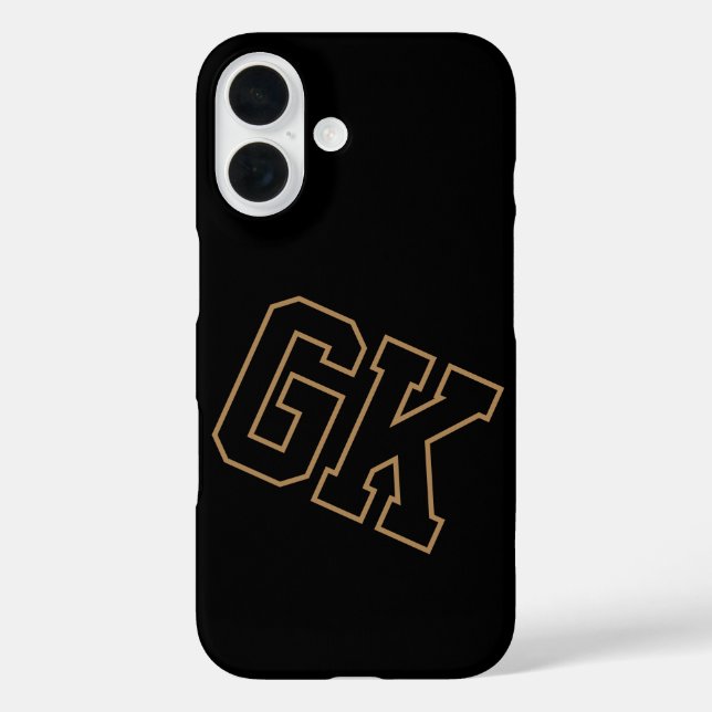 College-Schwarz-Gold-Varsity-Monogramm-Initialen iPhone 16 Hülle (Rückseite)