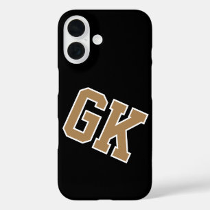 College Schwarz Gold Weiß Varsity Monogramm Anfang iPhone 16 Hülle
