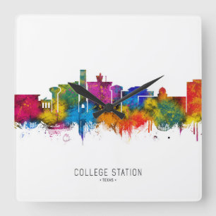 College Station Texas Skyline Quadratische Wanduhr