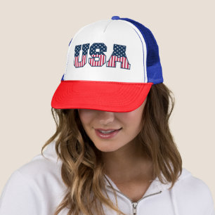 College USA Schrift Rot Weiß Blau Sterne und Strei Truckerkappe