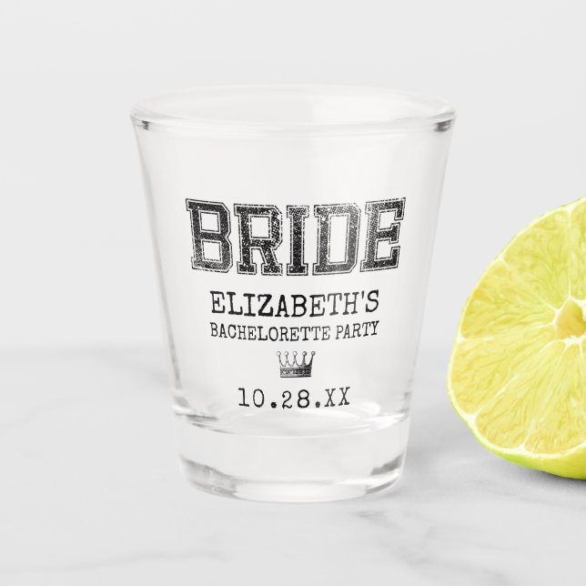 Collegiate Bride Junggeselinnen-Abschied Schnapsglas (Vorderseite)