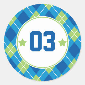 Collegiate Style Blue & Green Raute Personalisiert Runder Aufkleber