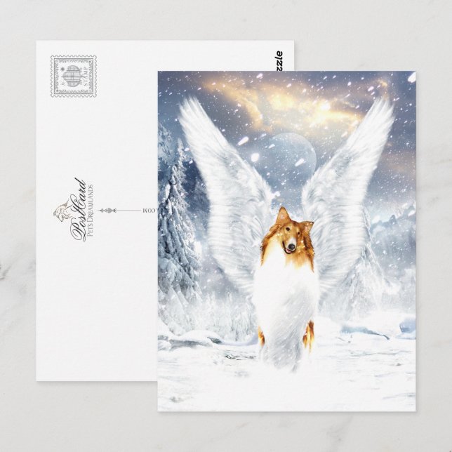 Collie Angel in der schneebedeckten Winterlandscha Postkarte (Vorne/Hinten)