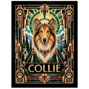 Collie, Art Deco Hund Postkarte