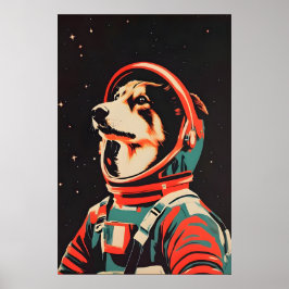 Collie Astronaut Poster, Collie Retro Druck Poster