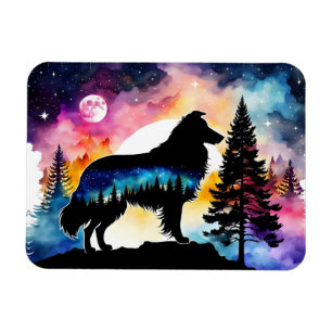 Collie auf der Bergspitze auf dem farbenprächtigen Magnet