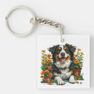 Collie Bordure Mignonne En Fleurs