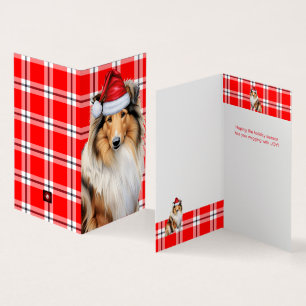 Collie Chien avec Holiday Red Plaid Noël