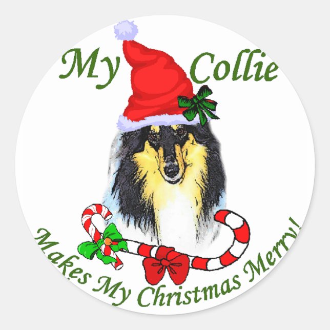 Collie Christmas Geschenke Runder Aufkleber (Vorderseite)