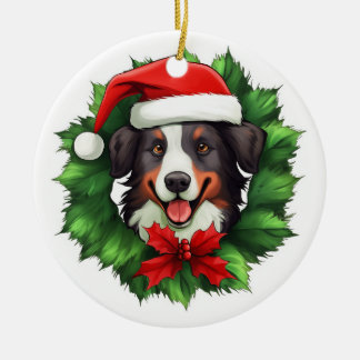Collie Christmas Wreath Keramik Ornament