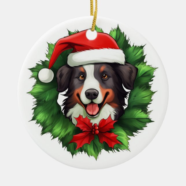 Collie Christmas Wreath Keramik Ornament (Vorne)