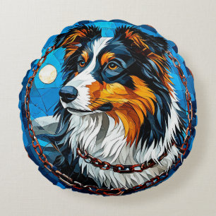 Collie Dog Colorful Mosaik Artwork Rundes Kissen