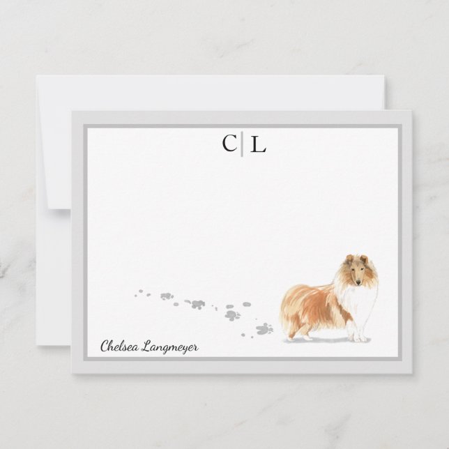 Collie Dog Grey Border Monogram und Ihr Name Mitteilungskarte (Vorderseite)