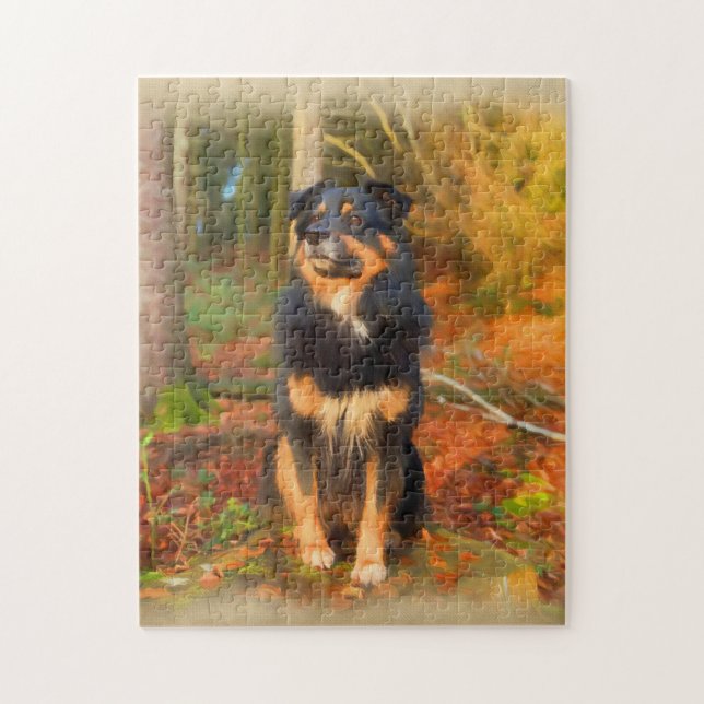 Collie Dog im Herbst Forest Pastel Sketch (Vertikal)