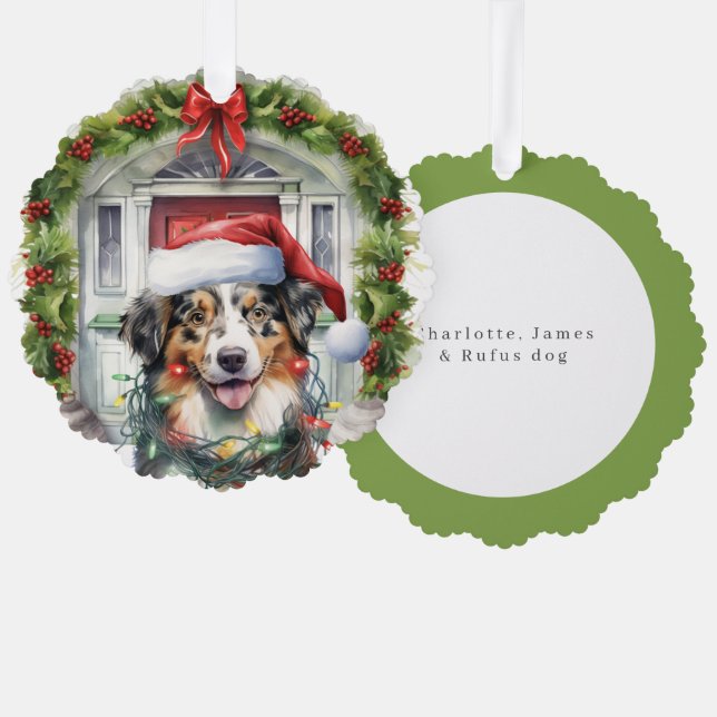 Collie Dog in der Weihnachtsmannmütze Weihnachten Ornament Karte (Vorderseite/Rückseite)