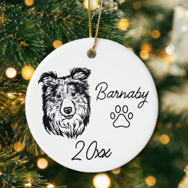 Collie Dog Individuelle Name & Year Line Art Keramik Ornament