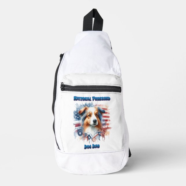 Collie Dog mit amerikanischer Flagge Crossbody Bag (Vorderseite)