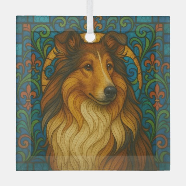 Collie Dog "Stains Glass" Ornament Aus Glas (Vorderseite)