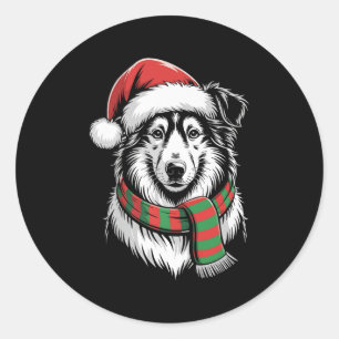 Collie Dog Xmas Weihnachtsmannmütze Scara Runder Aufkleber