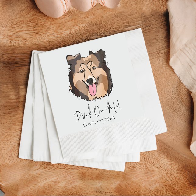 Collie Drink on Me Hund Custom Cocktail Napkin Serviette (Von Creator hochgeladen)