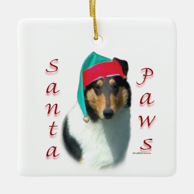 Collie (glatt) Santa Paws Keramikornament (Vorderseite)