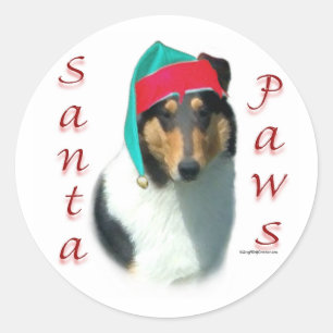 Collie (glatt) Santa Paws Runder Aufkleber